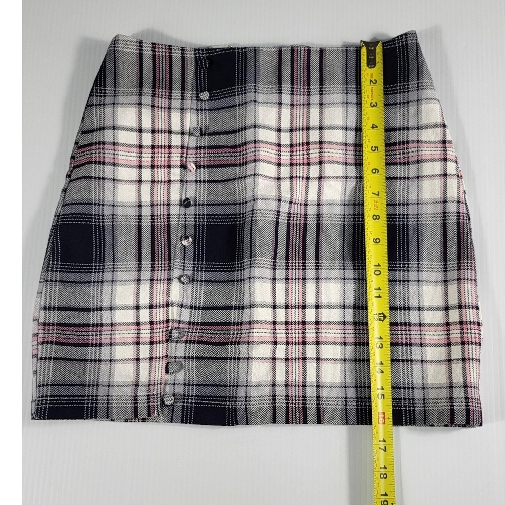 Blue Rain Plaid Mini Skirt Front Above Knee Skater A Line Blk.Pink White size xs - Picture 4 of 7